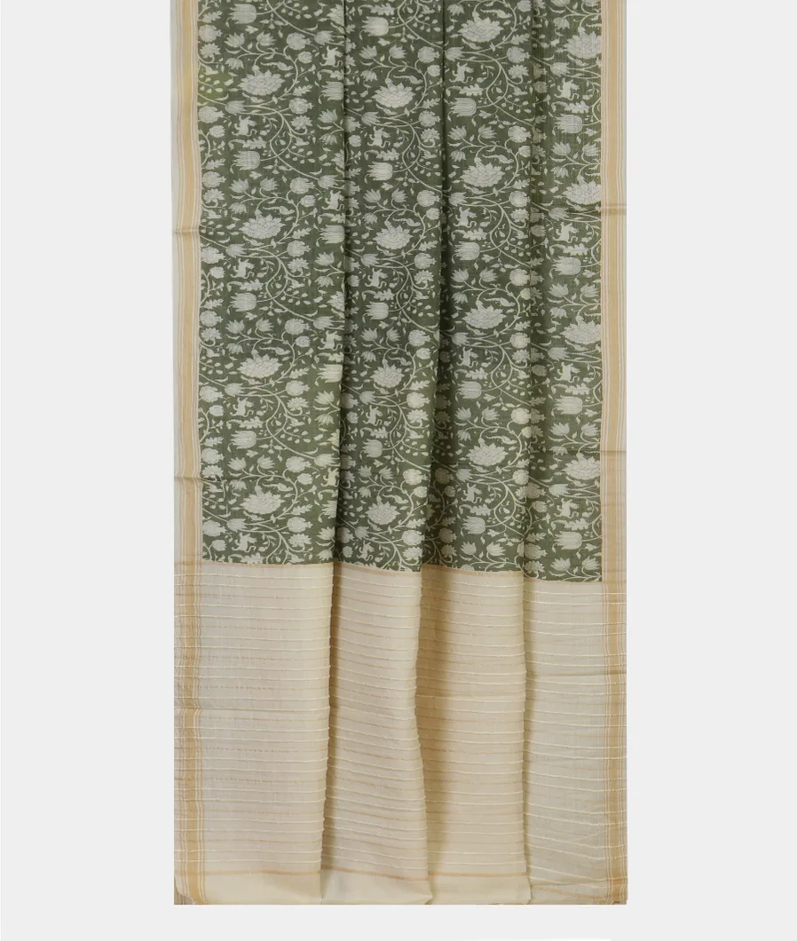 Green Printed Cotton Saree T4238052