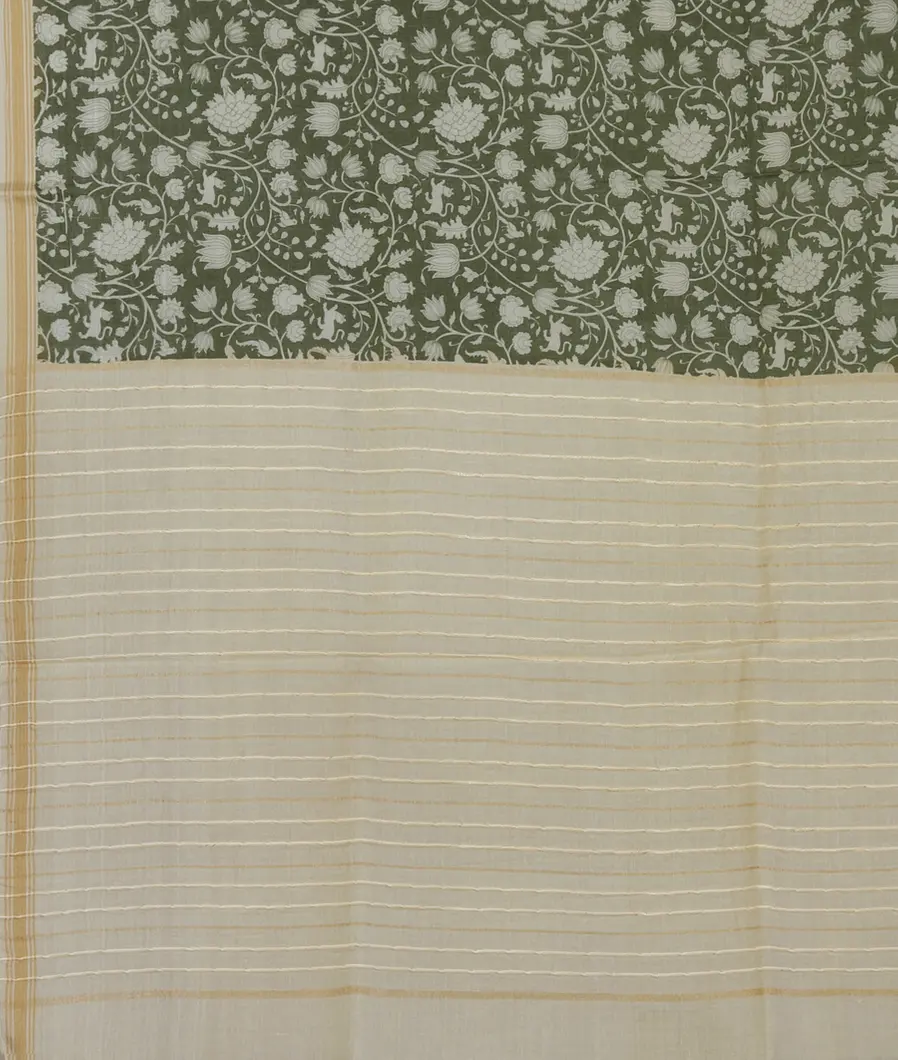 Green Printed Cotton Saree T4238054