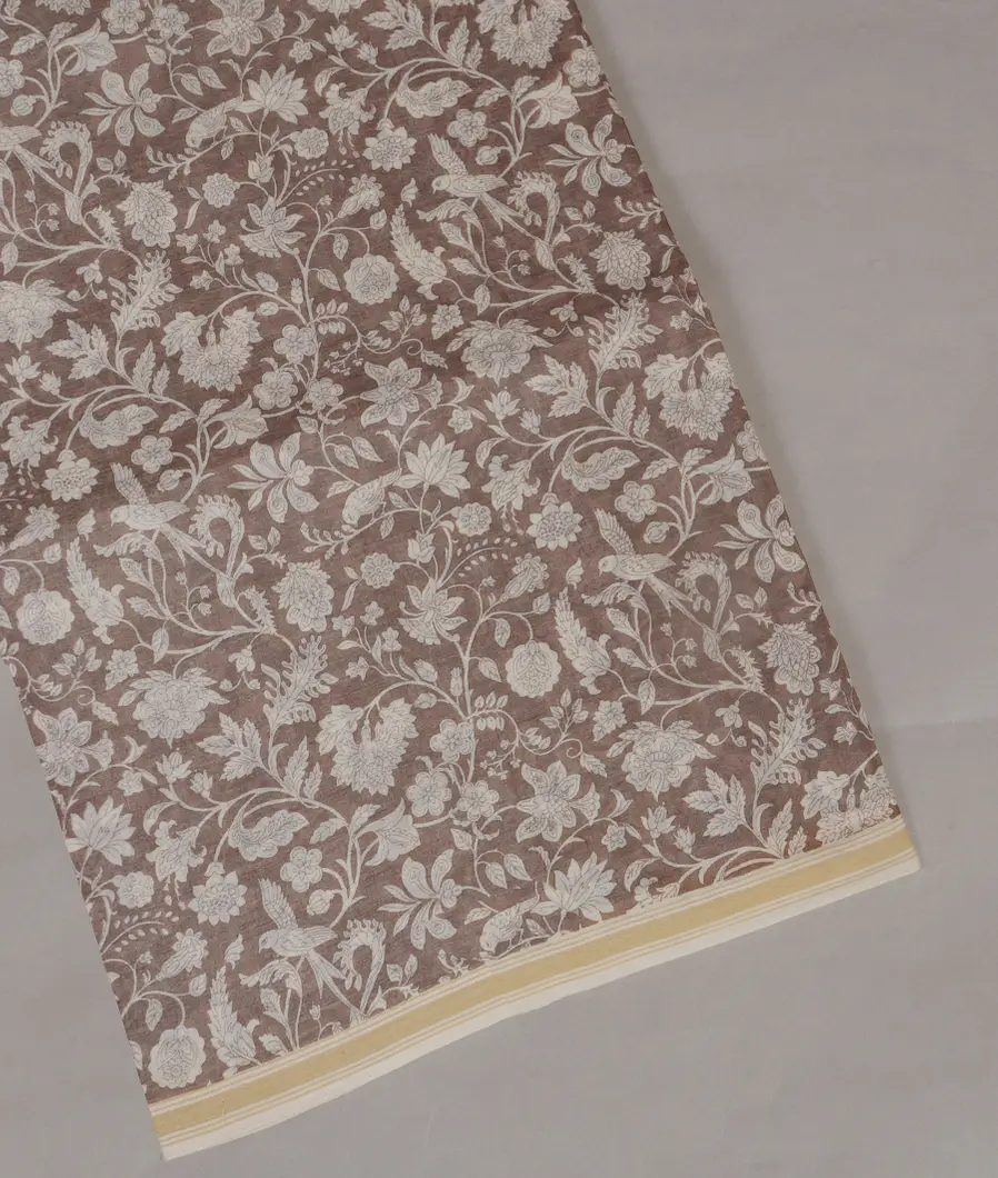 Brown Printed Cotton Saree T423812-image