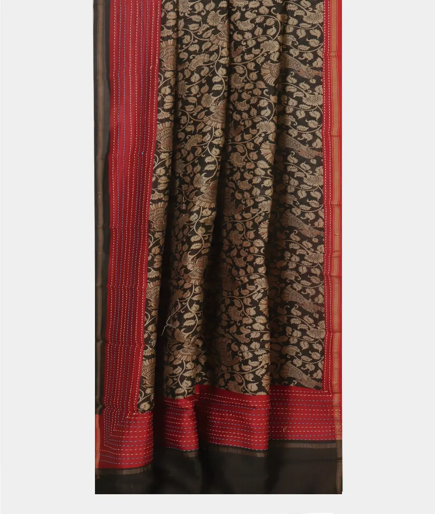 Black Soft Printed Cotton Saree T4335332