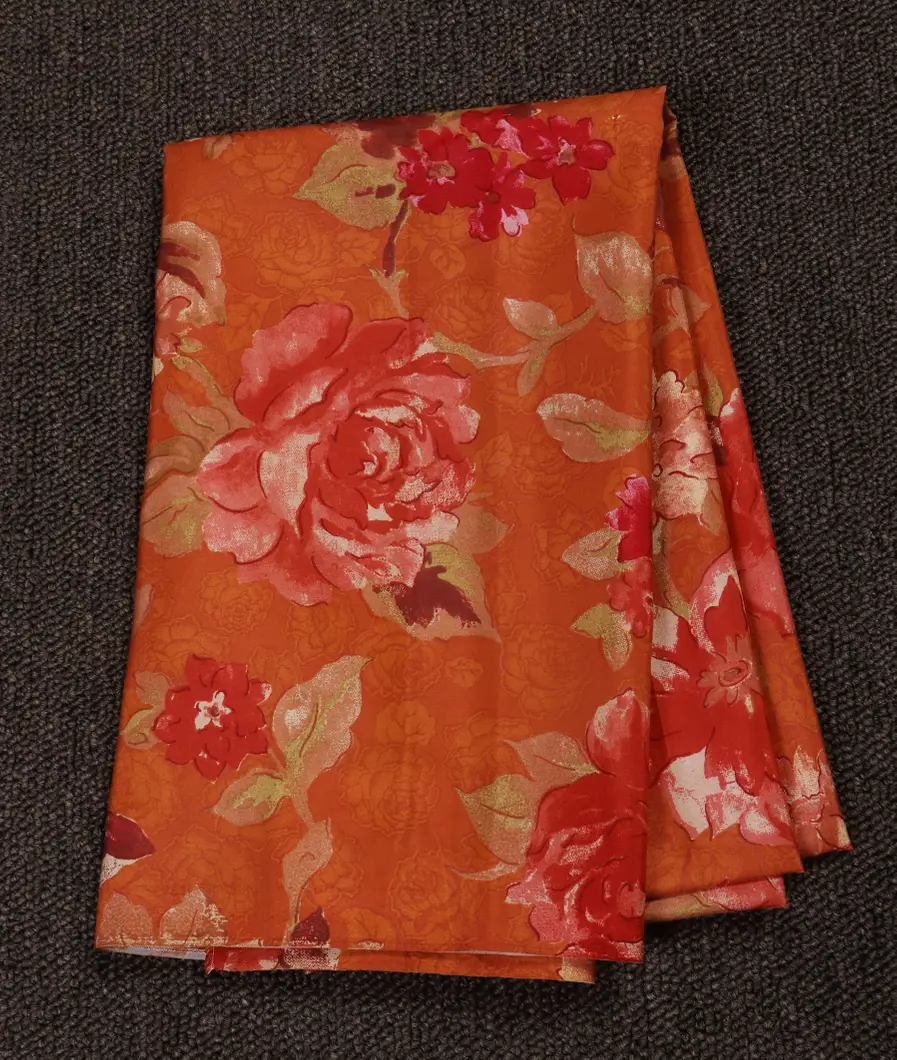 Orange Hand Printed Kanjivaram Silk Blouse T437947-image