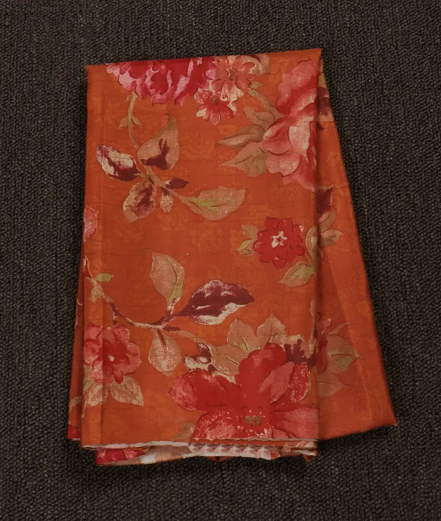 Orange Hand Printed Kanjivaram Silk Blouse T432591-image