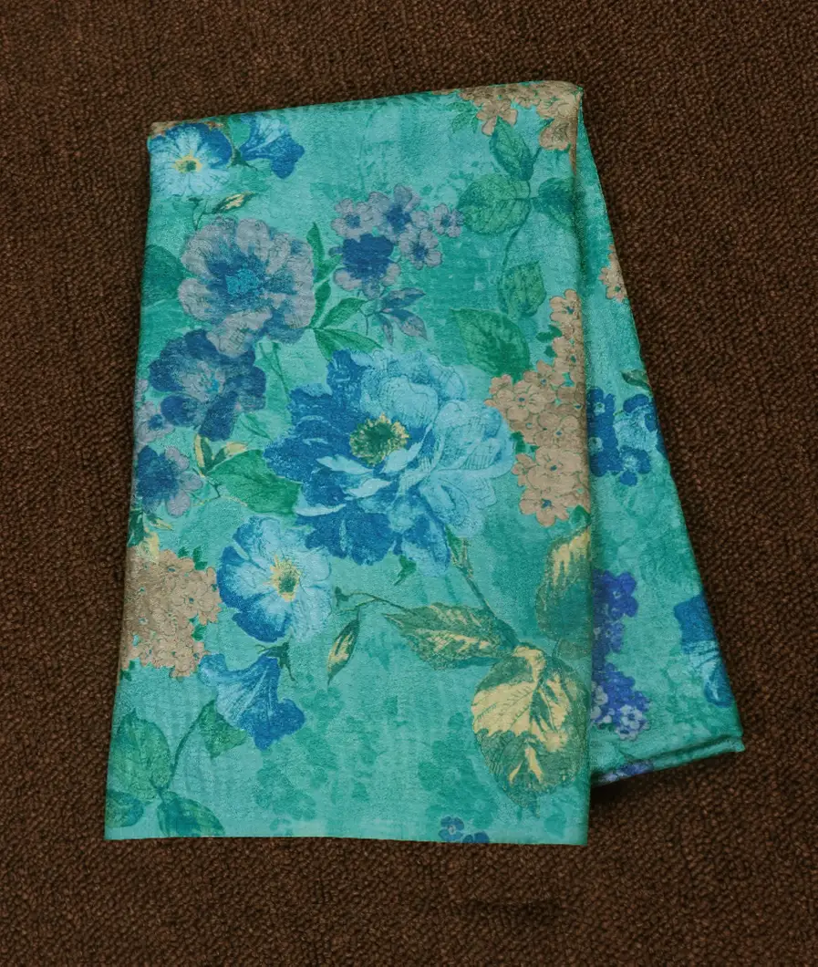 Blue Hand Printed Kanjivaram Silk Blouse T432565-image