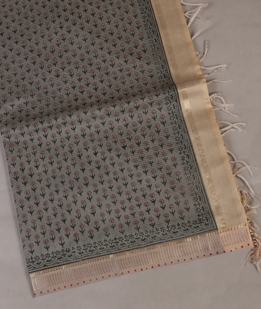 Grey Maheshwari Printed Cotton Saree T451126-image
