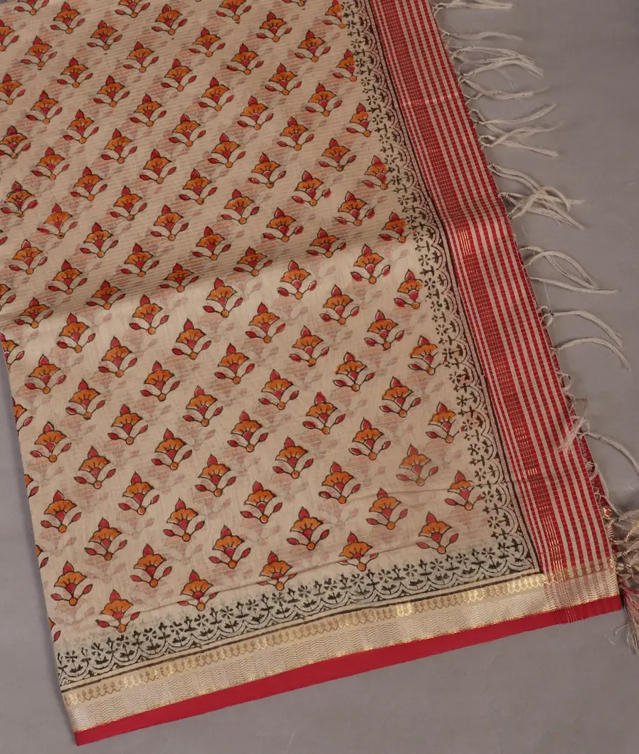 Beige Maheshwari Printed Cotton Saree T428031-image