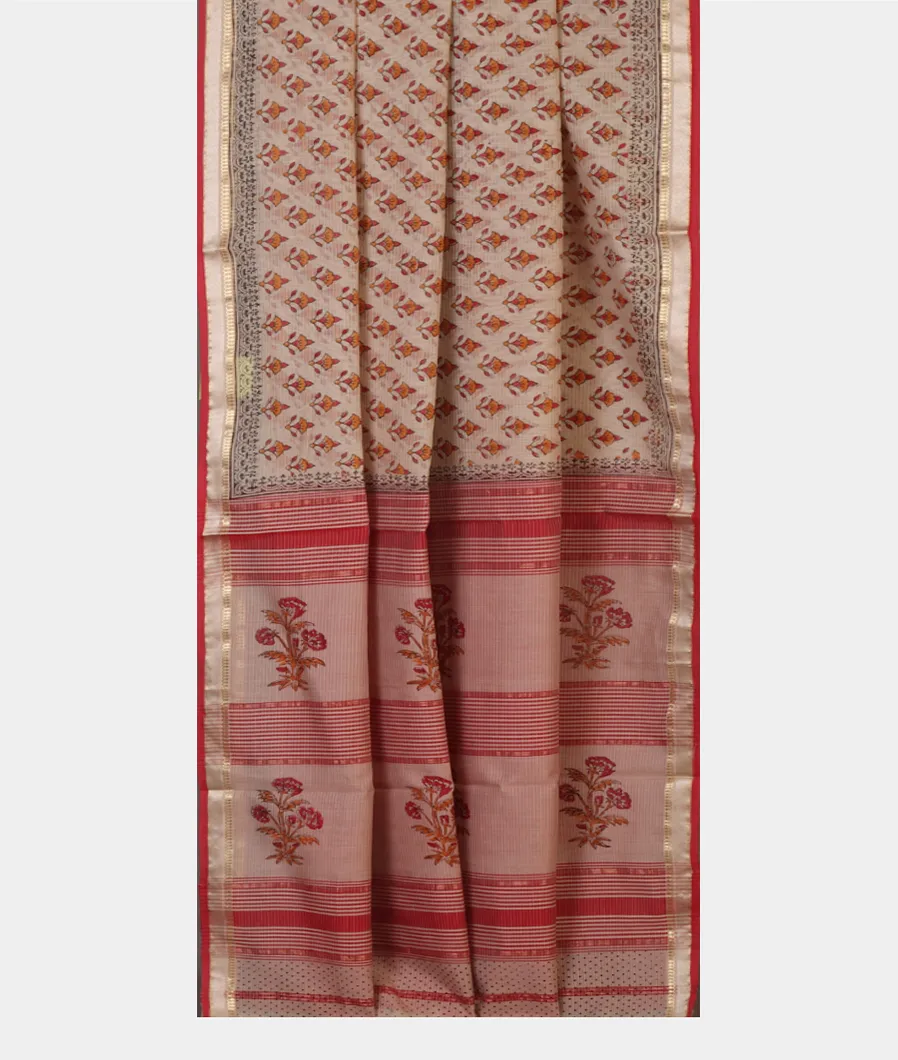 Beige Maheshwari Printed Cotton Saree T4280312