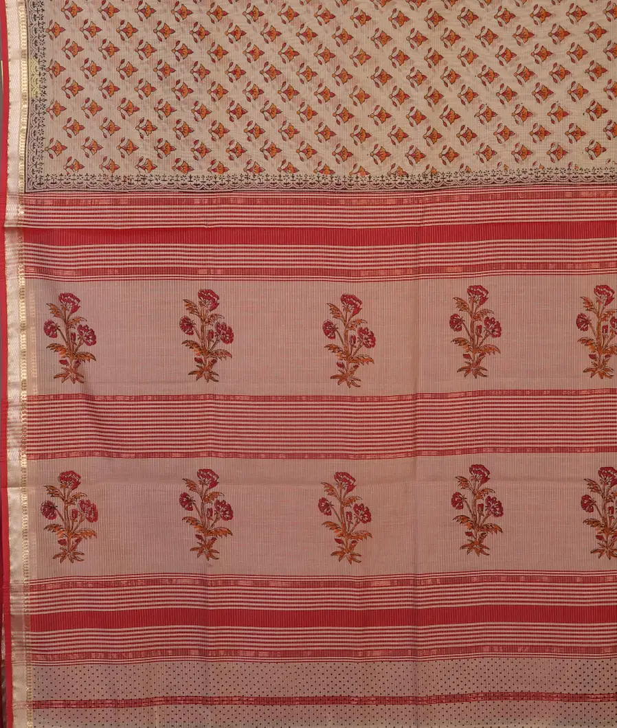Beige Maheshwari Printed Cotton Saree T4280314