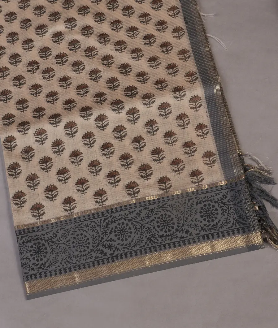 Beige Maheshwari Printed Cotton Saree T428057-image
