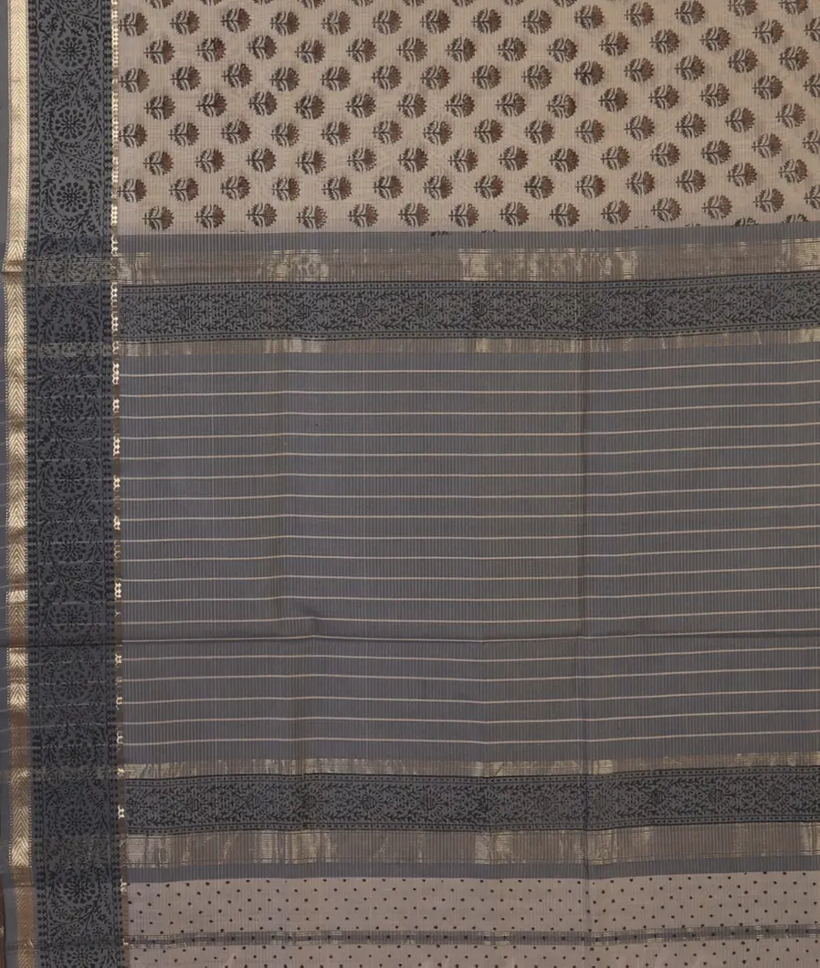 Beige Maheshwari Printed Cotton Saree T4280574