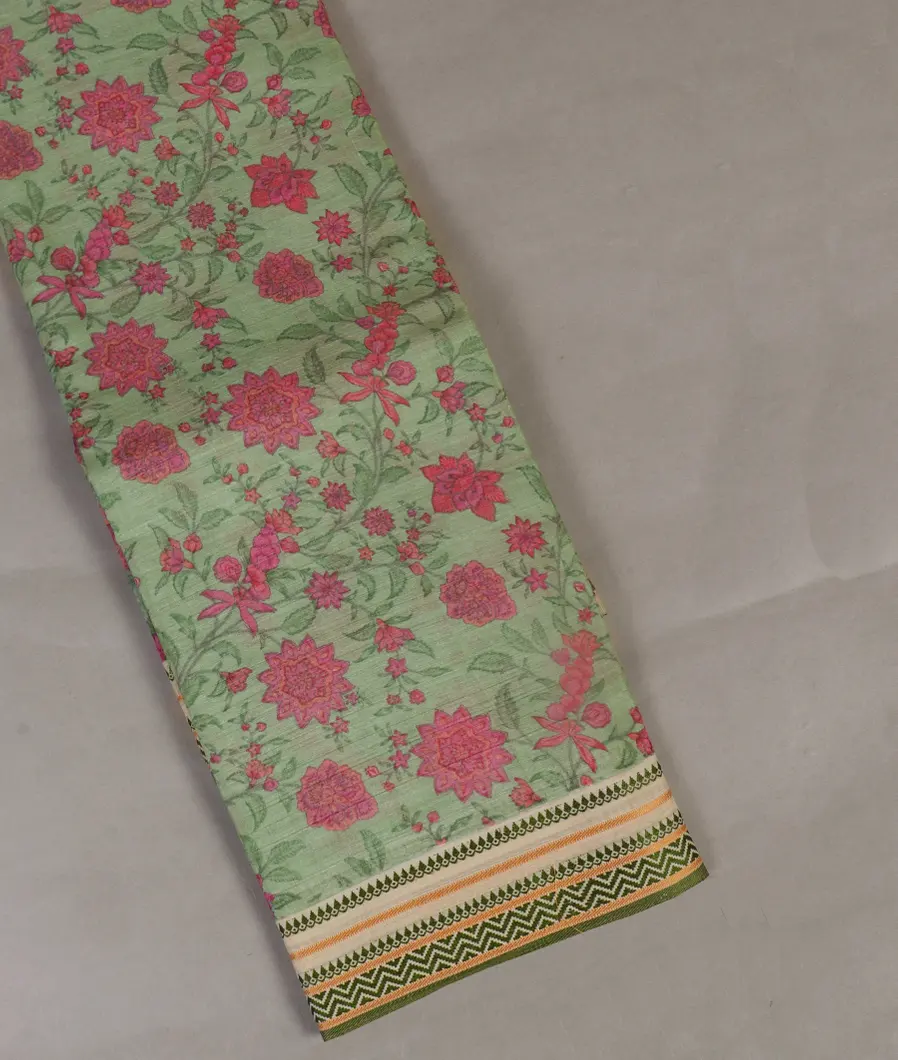 Green Printed Cotton Saree T453371-image