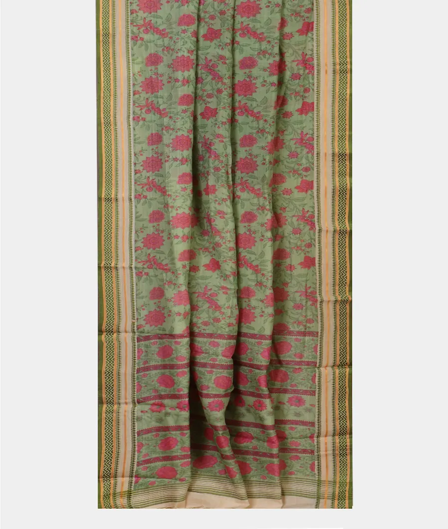 Green Printed Cotton Saree T4533712