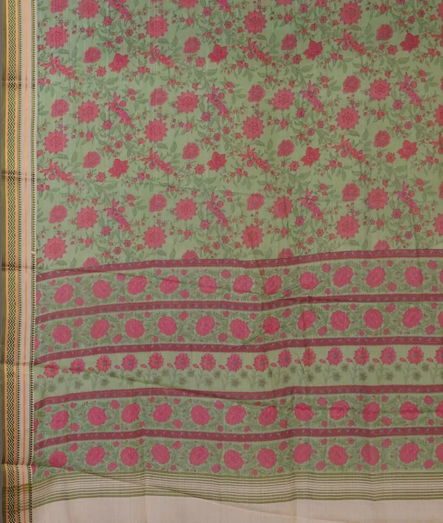 Green Printed Cotton Saree T4533714