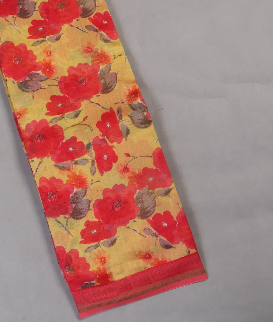 Yellow Soft Printed Cotton Saree T442942-image