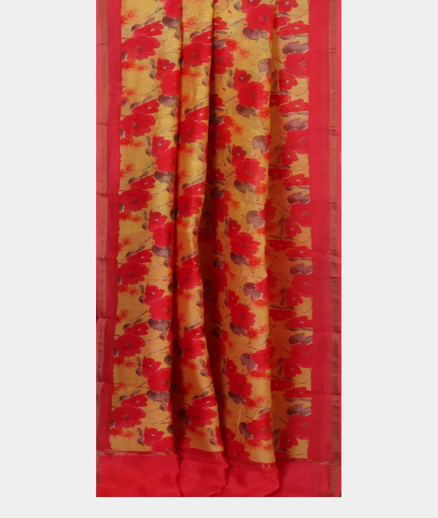 Yellow Soft Printed Cotton Saree T4429422