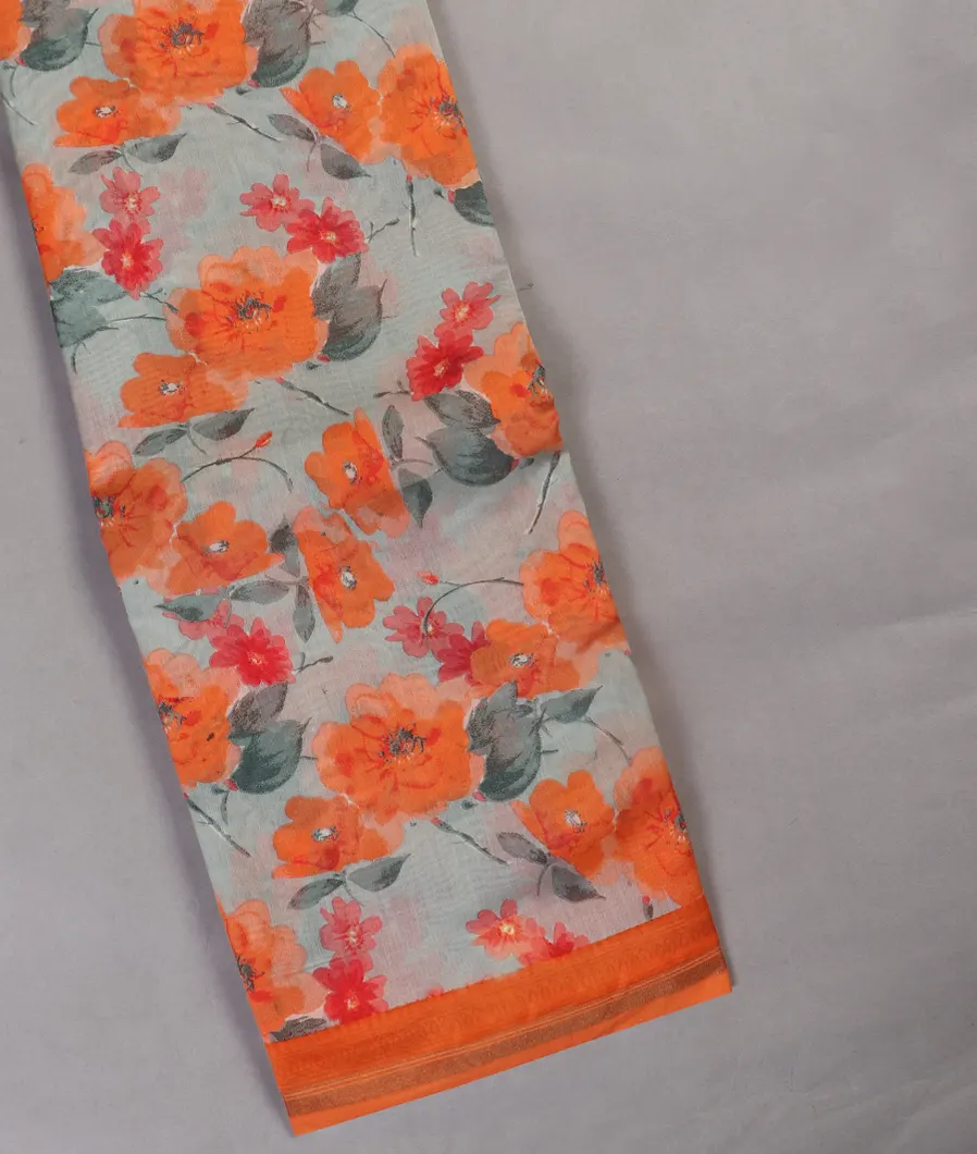 Grey Soft Printed Cotton Saree T451870-image
