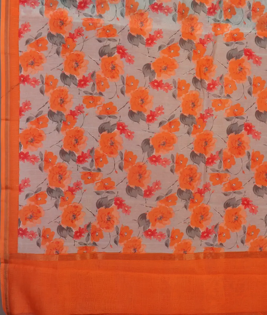 Grey Soft Printed Cotton Saree T4518704