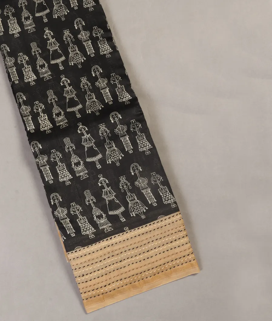 Black Soft Printed Cotton Saree T425041-image