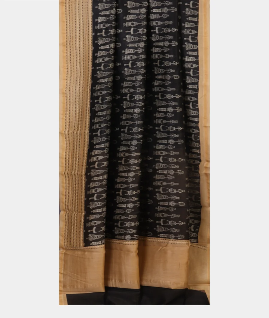 Black Soft Printed Cotton Saree T4250412