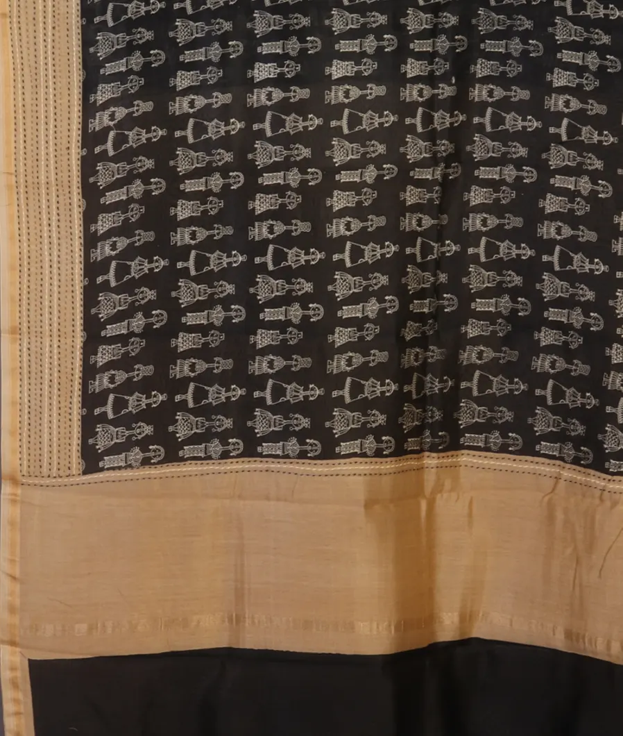 Black Soft Printed Cotton Saree T4250414