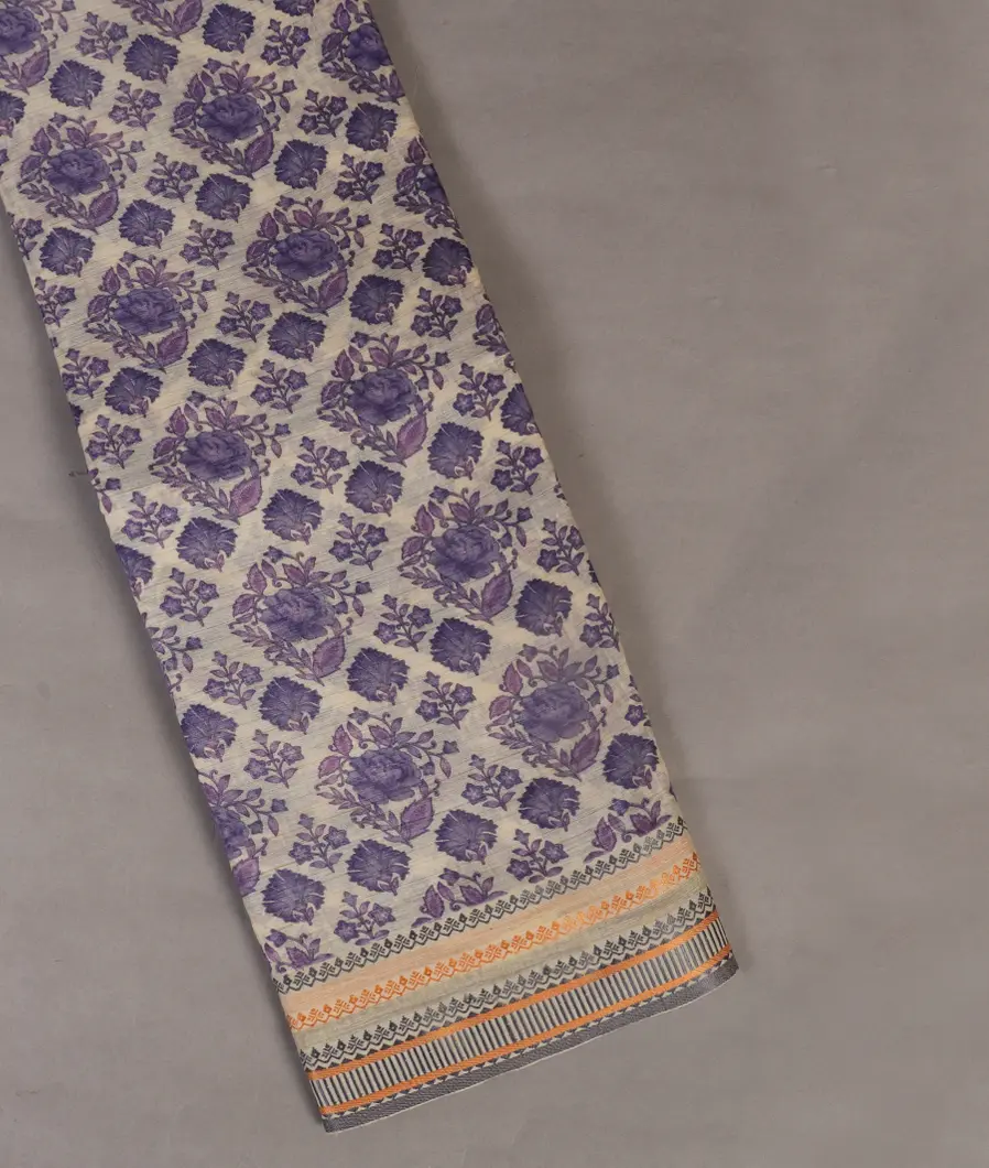 Off-White Printed Cotton Saree T453381-image