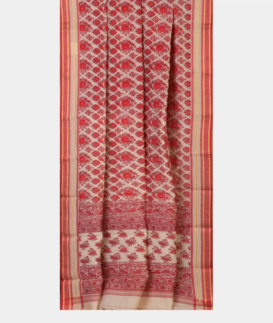 Off-White Printed Cotton Saree T4533832