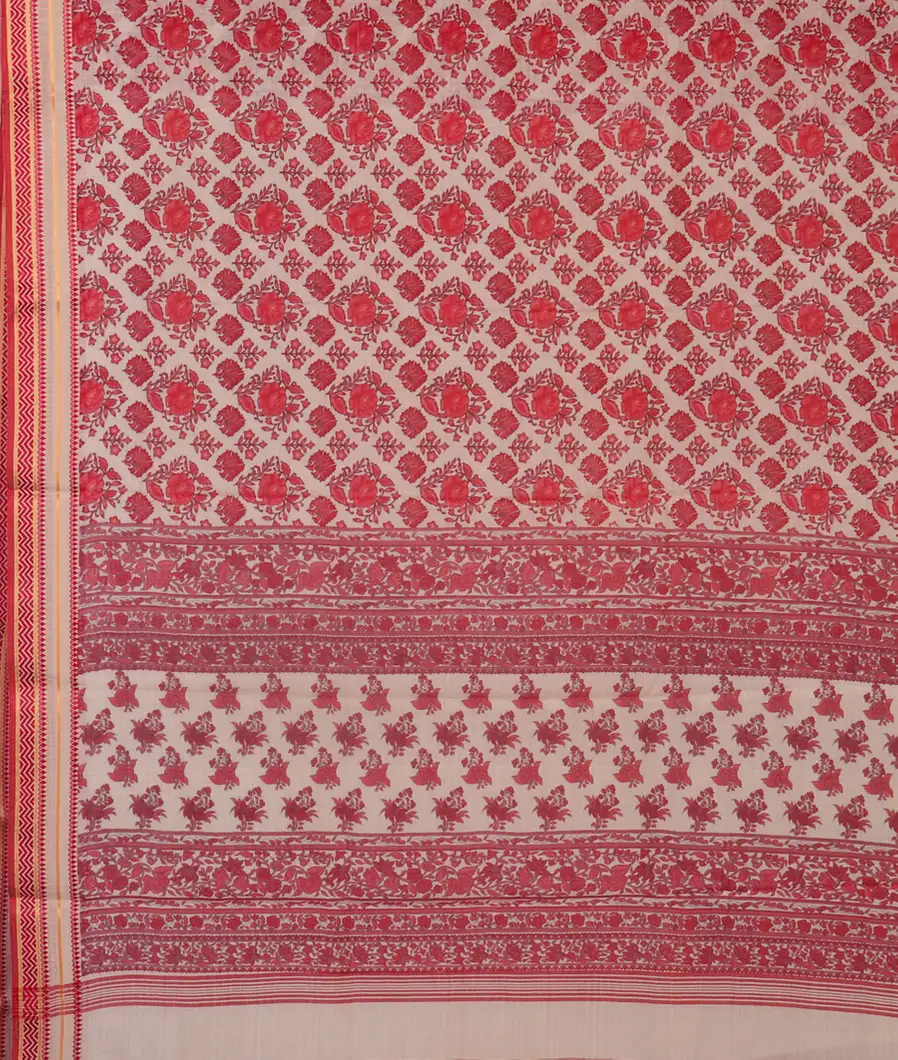 Off-White Printed Cotton Saree T4533834