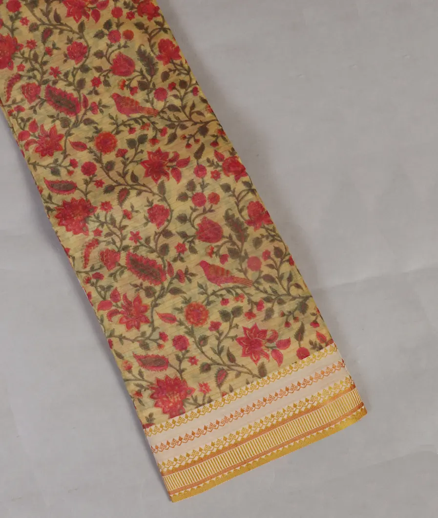 Yellow Printed Cotton Saree T453358-image