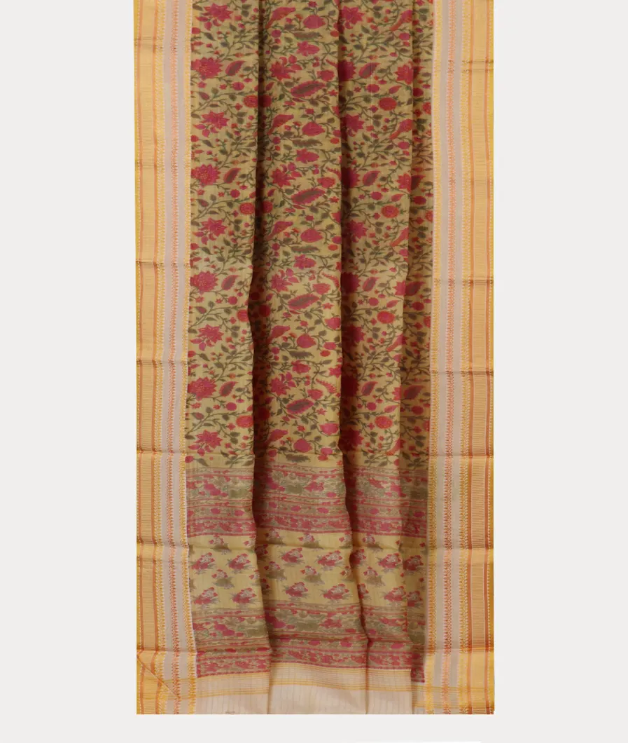 Yellow Printed Cotton Saree T4533582