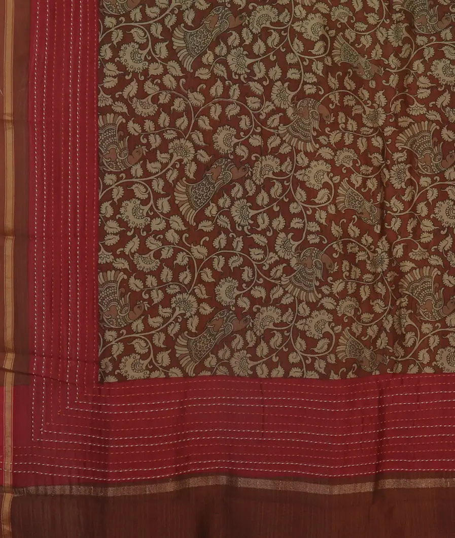 Brown Soft Printed Cotton Saree T4429114