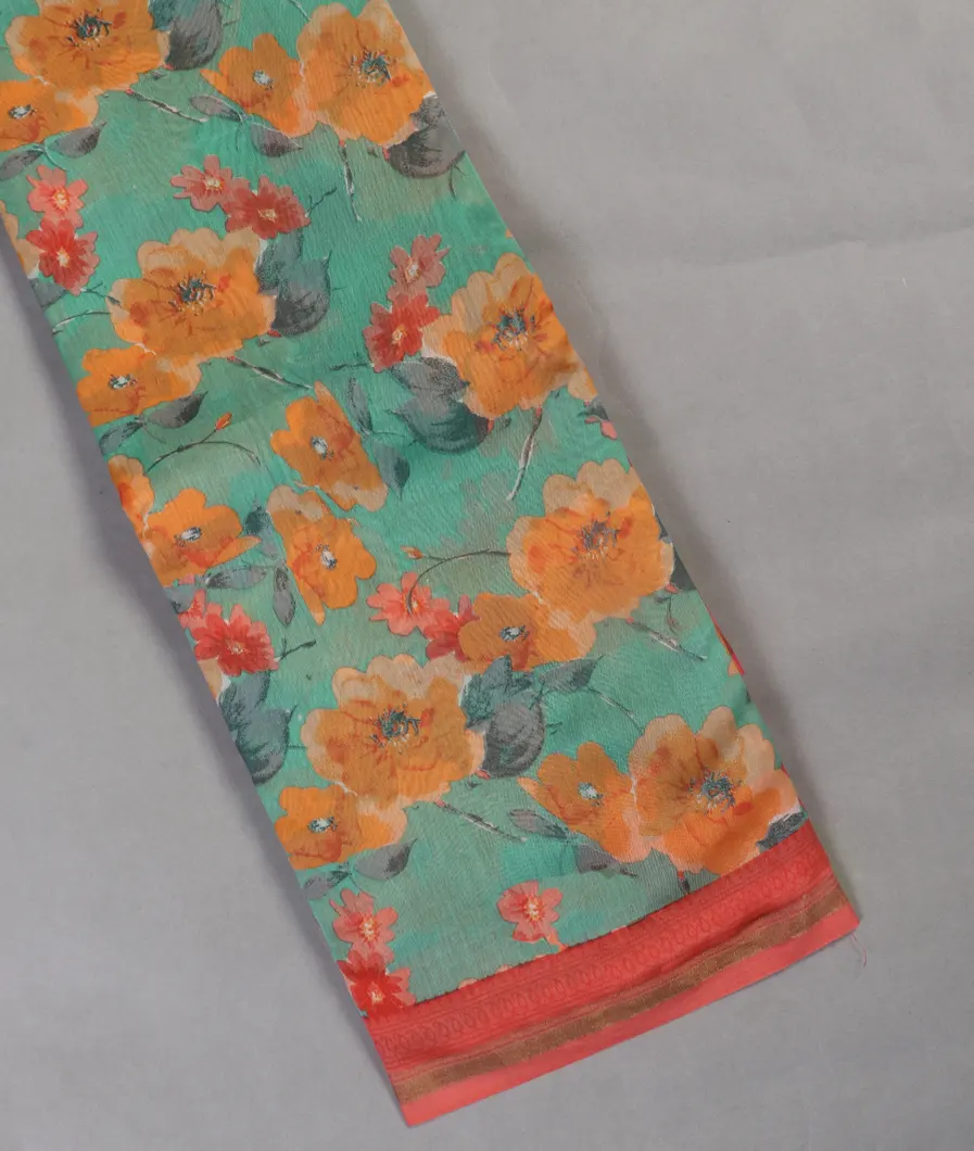 Green Soft Printed Cotton Saree T451861-image