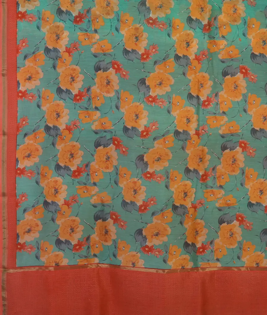 Green Soft Printed Cotton Saree T4518614