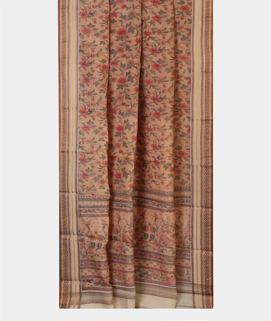 Peach Printed Cotton Saree T4533572