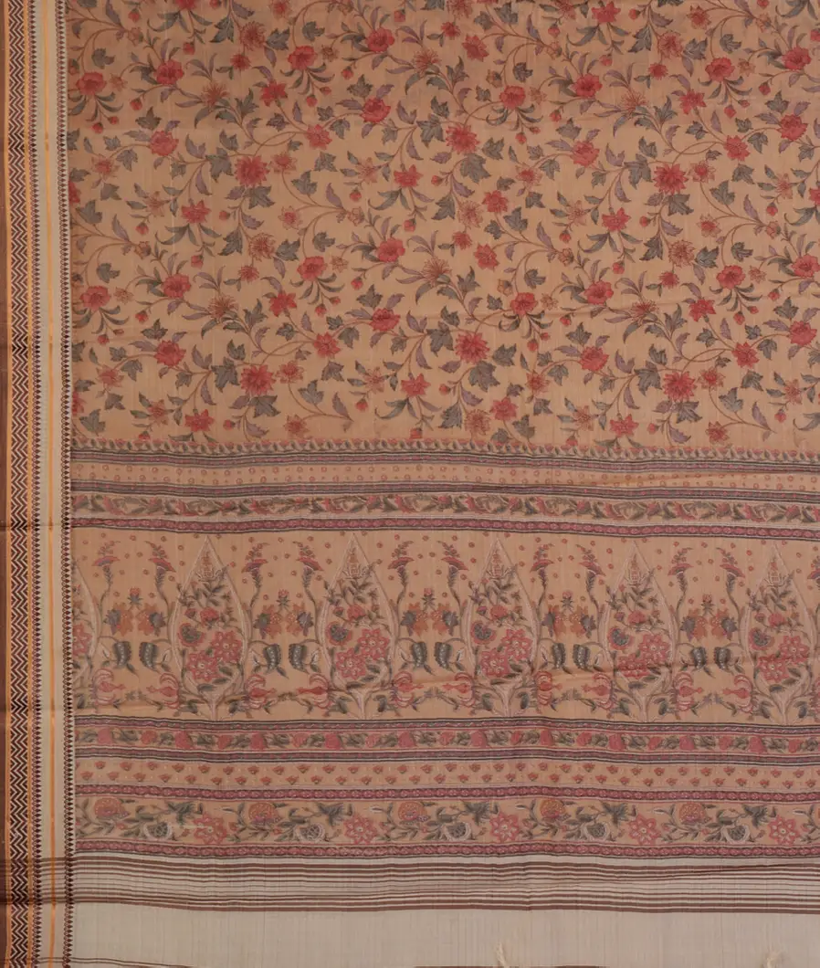Peach Printed Cotton Saree T4533574