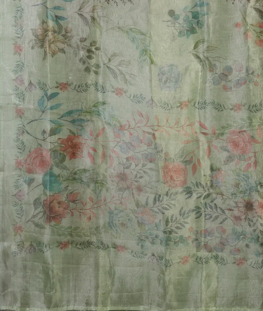 Green Tissue Organza Printed Saree T4496254