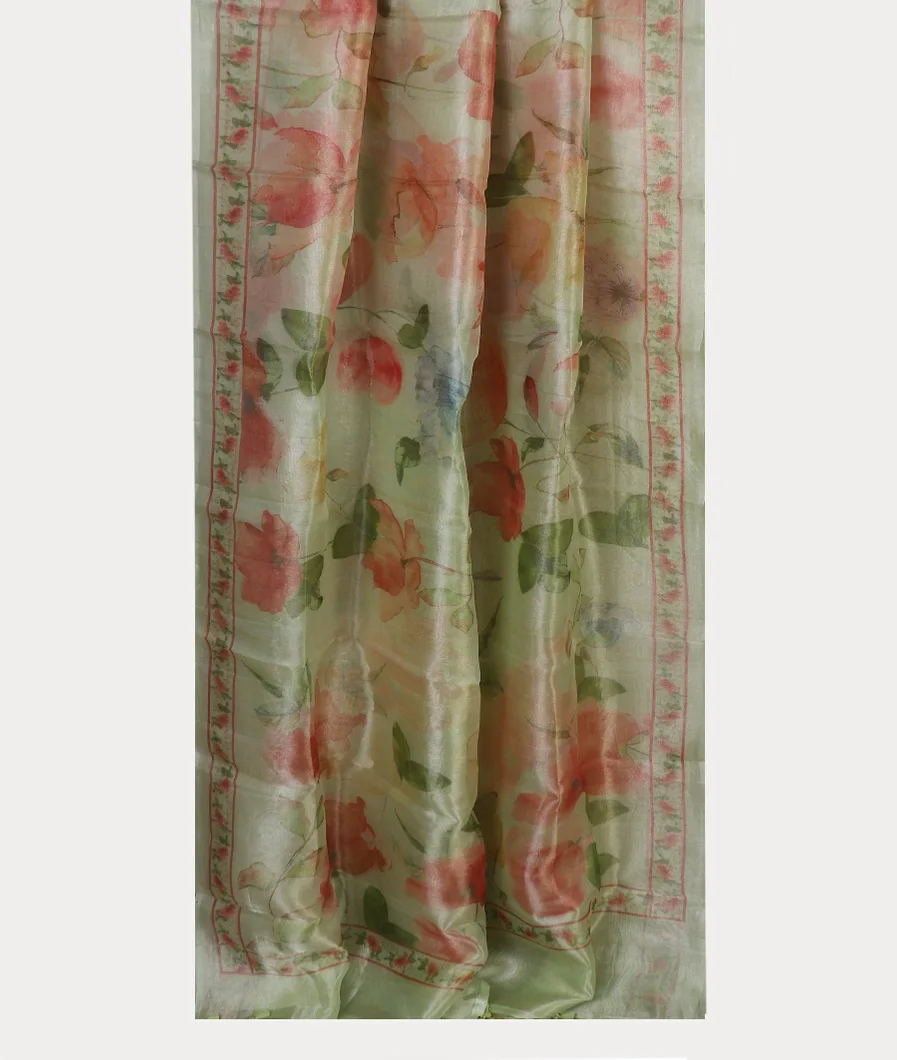 Green Tissue Organza Printed Saree T4496302