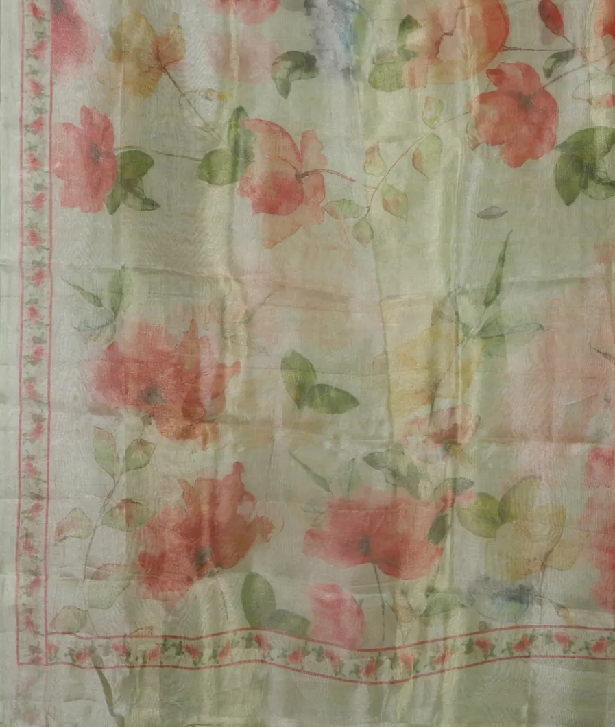 Green Tissue Organza Printed Saree T4496304