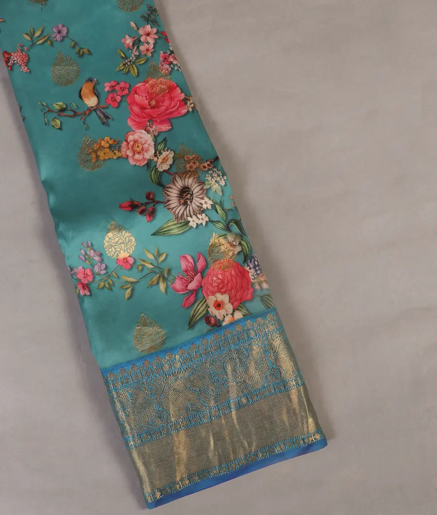 Greenish Blue Printed Soft Silk Saree T453908-image