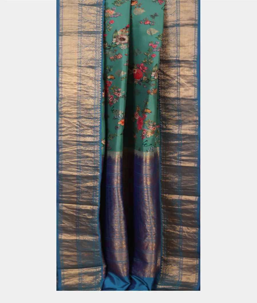 Greenish Blue Printed Soft Silk Saree T4539082
