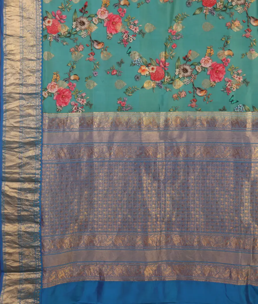 Greenish Blue Printed Soft Silk Saree T4539084