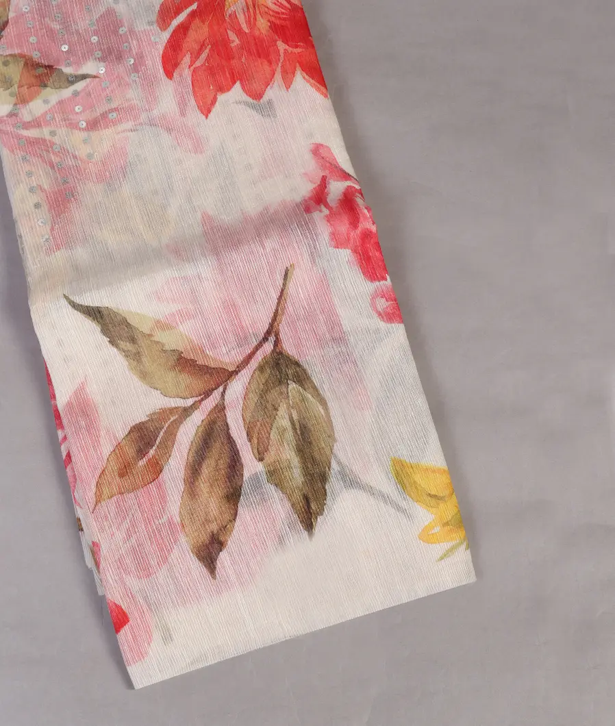 White Tussar Printed Saree T454718-image