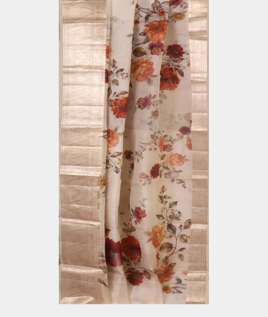 White Kora Organza Printed Saree T4416422