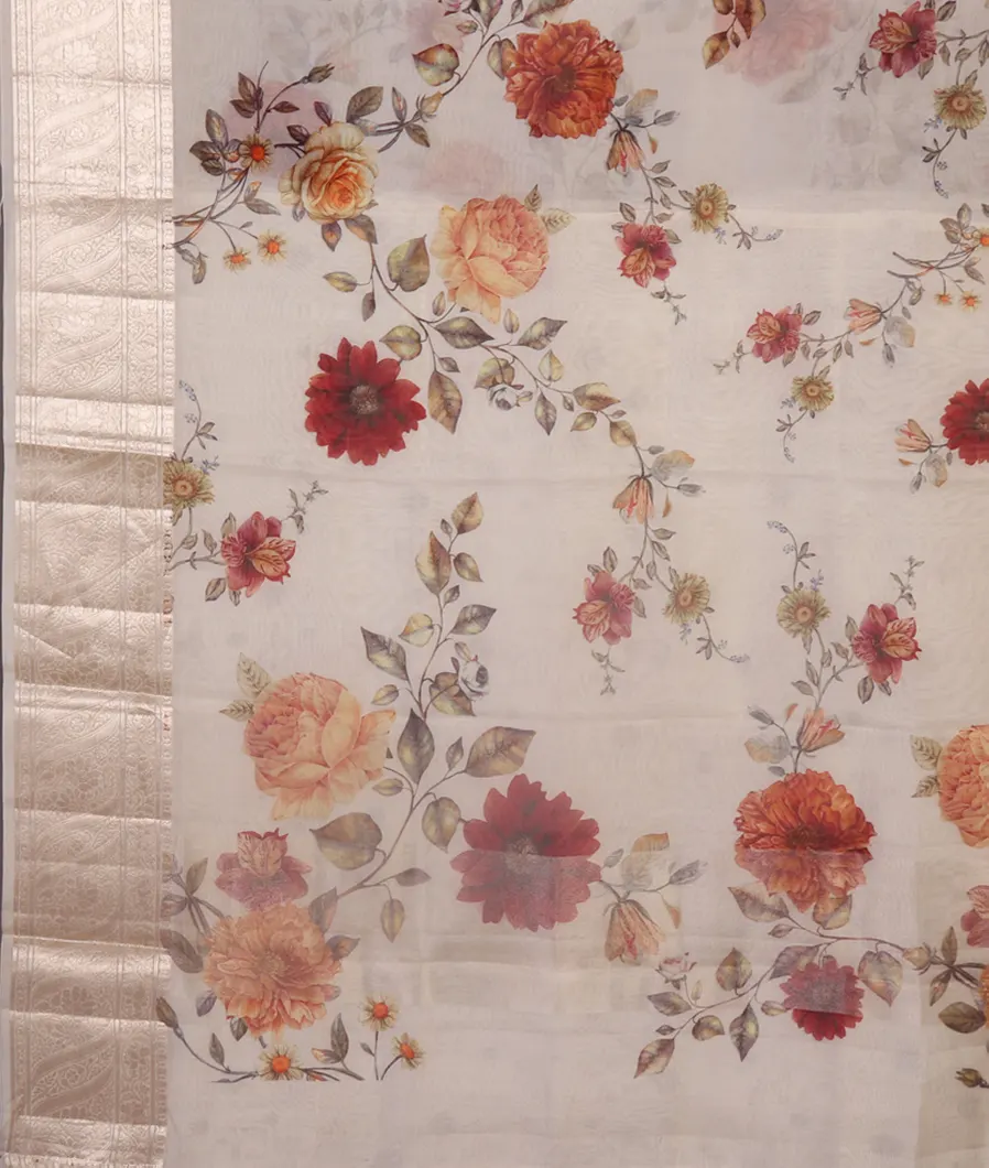 White Kora Organza Printed Saree T4416424