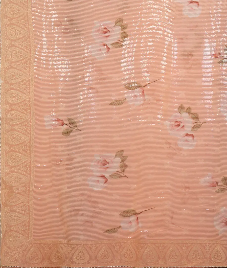 Peach Georgette Silk Embroidery Saree T4516774