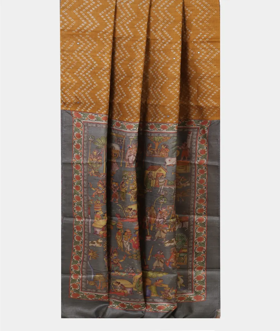 Yellow Tussar Printed Saree T4450632