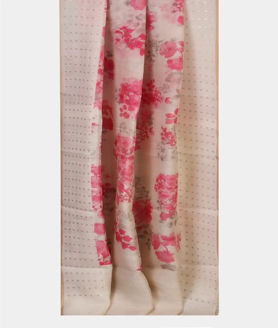 White Tissue Organza Printed Saree T4542032