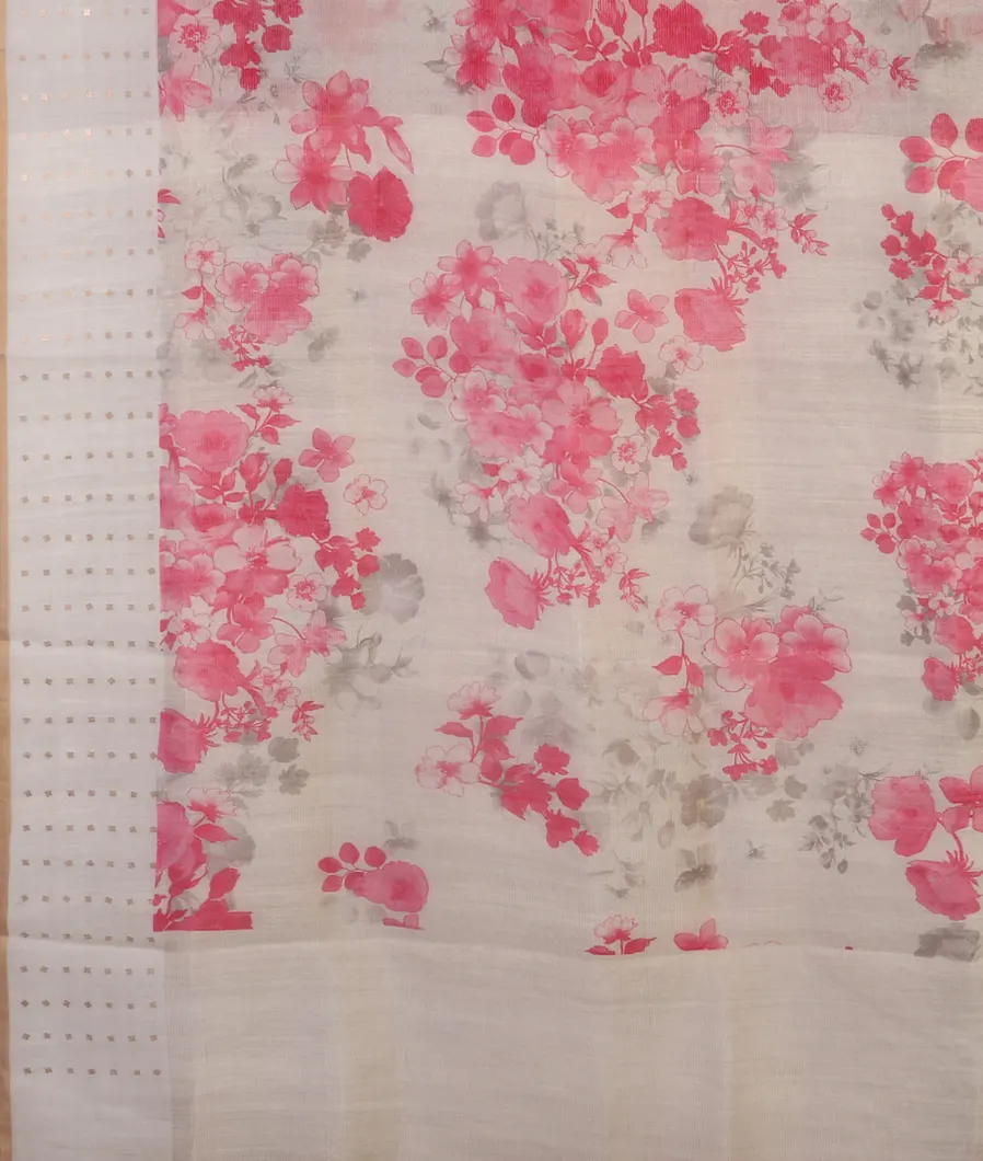 White Tissue Organza Printed Saree T4542034