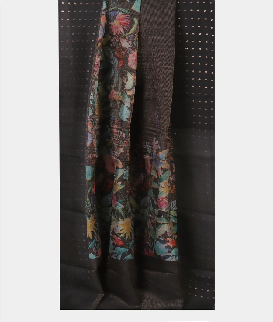 Black Tissue Organza  Printed Saree T4542172