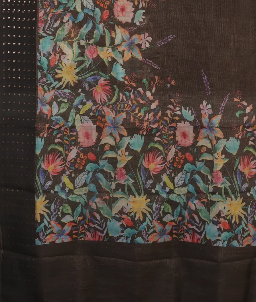 Black Tissue Organza  Printed Saree T4542174