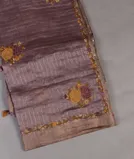 Lilac Purple Linen Embroidery Saree T4543561