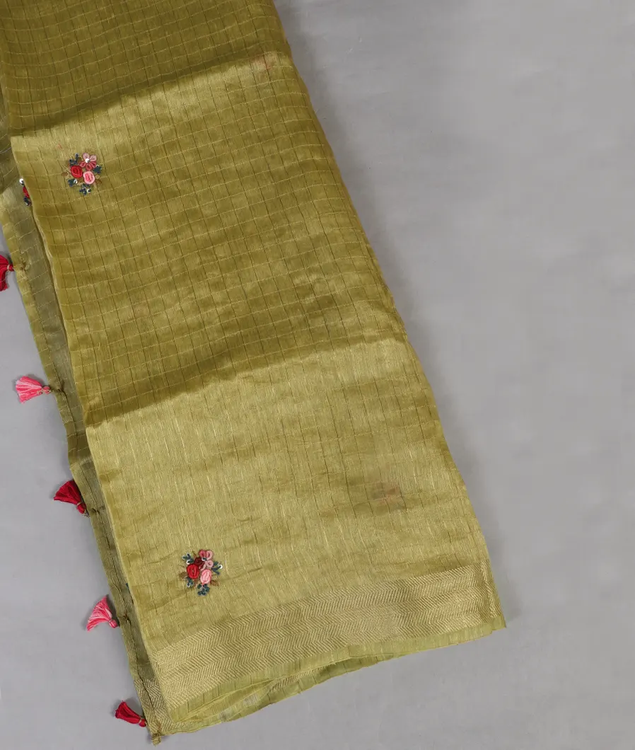 Mehndi Green Linen Embroidery Saree T454365-image